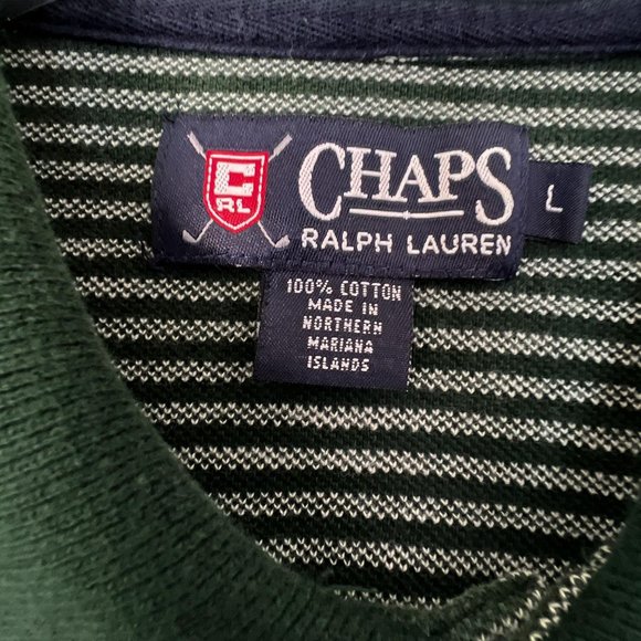 Vintage Chaps Ralph Lauren Golf Polo Shirt Short Sleeve Green Stripe Mens Large - Picture 6 of 8